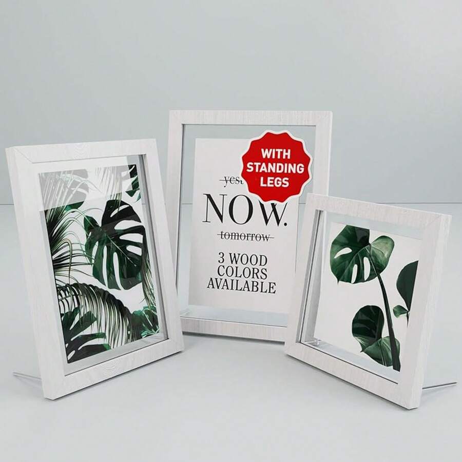 01 Floating Picture Frames-Floating Photo Frame 3 Pcs Glass Floating Frame Two Sided Picture Frame Large Floating Frame Square Floating Frame Picture Frames With UV Protection Floating Wood Gallery Frame - White - View 1