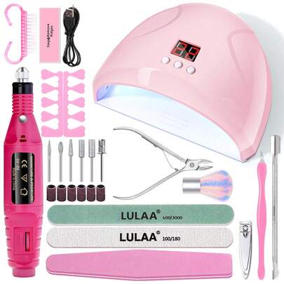 美甲沙龙套装，美甲工具套装，UV美甲灯，凝胶指甲油烘干机，电动美甲钻，美甲钻头，角质钳，角质推，指甲锉，手指分离器，修甲修脚套装，高级美甲足部护理工具 - 沙龙级家用品质，美甲爱好者必备