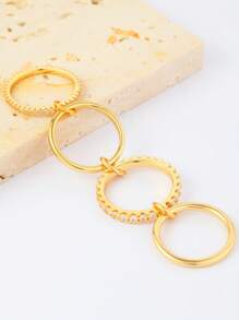 1 pieza Anillo de mujer personalizado de 4 capas de cobre con circonita, versátil y creativo, adecuado para fiesta, regalos de festivales, uso diario