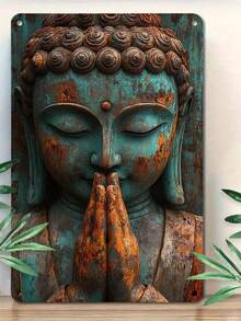 Papan Logam Bergaya Vintage Terinspirasi Buddha - Mudah Dipasang, Hiasan Dinding Besi Tahan Lama untuk Rumah, Kafe, Garasi & Dekorasi Luar Ruangan, Ukuran 8x12 Inci - MultiWarna - View 2