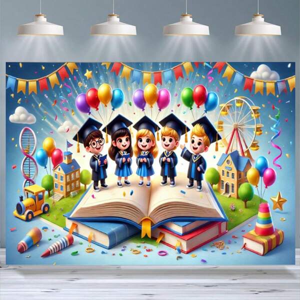 1pc Reusable Viny Photo Backdrop For Graduation Parties - Durable Wrinkle-Resistant Vinyl Fabric For Photo Booths, Home Celebrations, Events | Graduation Party Decorations | 8x6ft/7x5ft/5x3ft | 2D Design
