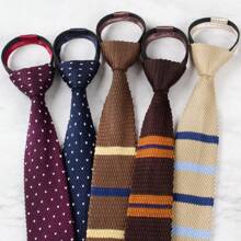 Corbata de punto a rayas con cabeza plana, ajustable, suave y sin nudos, corbata automática con cremallera como accesorio para traje de chico