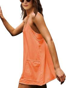 Women's Summer Sleeveless Mini Dress With Built-In Shorts - Orange - View 9