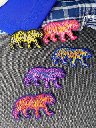 1 套 3/5 件可爱卡通老虎刺绣补丁涤纶徽章贴花 DIY 服装熨烫补丁缝纫配件布贴适用于背包、牛仔裤、夹克、T 恤、帽子、连衣裙等
