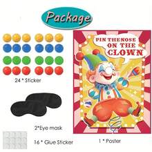 Circus Carnival Party Game - Clown Nose Stickers, Circus Party Game, Clown Party Game, Birthday Party Game, Circus Event, Includes 2 Blindfolds And 24 Nose Stickers, Clown Theme Party Game, Carnival Party Supplies, School Classroom Office Party Game, Clown Poster, Carnival Event Gathering, Party Supplies, Birthday Party Supplies, Reusable Stickers - Multicolor - View 3
