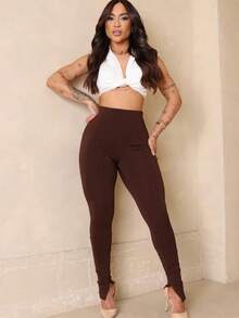 Women's Casual Elegant Split Riding Trousers - Café integral - View 3