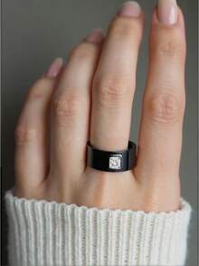 6mm White/Black Ceramic Rings Plus Cubic Zirconia For Women Comfort Fit Engagement Wedding Band Size 5-122025 - Black - View 11