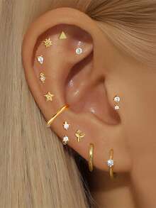 12 件/套耳环套装女士镀金耳环锆石耳钉耳环圈形耳环套装女士迷人珠宝配饰