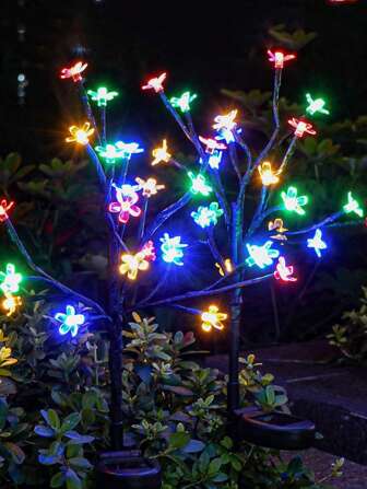 1 pièce unité Pack de Lumières Solaires de Fleurs de Cerisier, Lumières de Jardin Solaires 20 LED pour Extérieur, Lumières d'Allée de Jardin pour Décoration de Patio (Lumière Chaude)