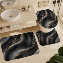 1/4 Pcs Black Marble Pattern Bathroom Set, Including Waterproof Shower Curtain, Slip-Resistant Mat, Toilet Seat Cover And U-Shaped Pad, Full Shower Curtain Set, 12 Hooks, Bathroom Decor, Holiday Gift Bathroom Accessories Back To School