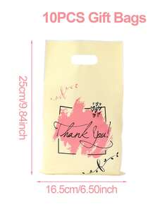 10/25/50个装米色感谢礼品袋，米色感谢文字图案小礼品袋，节日派对回礼袋，感恩节派对回礼包装袋，派对糖果袋，婴儿派对宾客感谢包装袋，派对装饰 - 米黃 - 查看 11