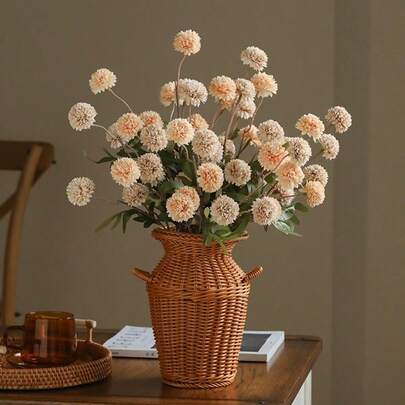 2pcs/5pcs Artificial Flowers, 5 Dandelion Heads In Autumn Colors, Mini Gerbera Daisy, Decorative Fake Flowers For Hotel, Living Room, Bedroom, Personal Style, Wedding, Wall Decor,Fall Decor,Autumn