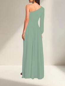 Vestido Elegante Dama De Calidad Con Pierna Descubierta Color Solido Ideal Para Fiestas, Boda o Oficina - verde menta - Ver 3