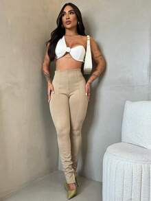 Women's Casual Elegant Split Riding Trousers - Beige - View 4