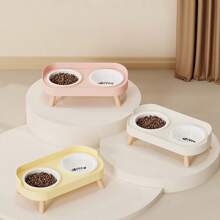 Comedero de doble tazón elevado de acero inoxidable | Tazones para perros y gatos con protección contra salpicaduras y cuello | Tazones dedicados para perros y gatos pequeños | Tazón de agua desmontable y fácil de limpiar