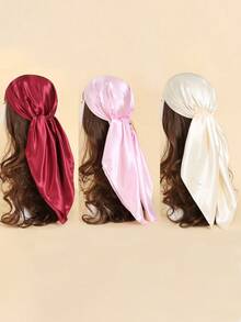 1入組多色純色方形頭巾，適合日常佩戴，可用作頭巾、髮箍、頭帶，為您的外觀增添時尚感 - 香檳色 - 查看 4