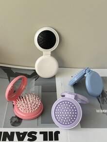 可爱马卡龙迷你发刷带内置镜子 - 可折叠顺发器，适合外出使用（1 件）、返校、旅行度假必备品、女士发饰