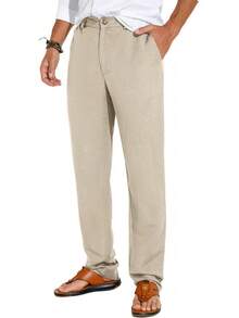 Sailwind Men's Summer Beach Linen Pants Casual Lightweight Elastic Waist Drawstring Loose Pants - Black - View 11