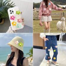 10/20/50 PZ fiori a uncinetto misti a colori, fiori in lana fatti a mano colorati come accessori da cucire, piccoli fiori gonfi per bricolage, rifiniture per specchi, fasce per capelli, cappelli e accessori per abbigliamento, accessori per feste, forniture per uncinetto