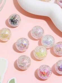 10 pièces aléatoires Perles rondes en acrylique de 16 mm avec revêtement UV, cœur colorés en bonbon, avec trou. Accessoires pour bijoux, artisanat, pièces de bracelet, décoration