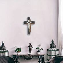 1 件，乡村风格墙壁十字架仿古悬挂木质十字架精神艺术雕塑宗教家居装饰农舍装饰复古墙壁艺术多层基督教木制装饰标志