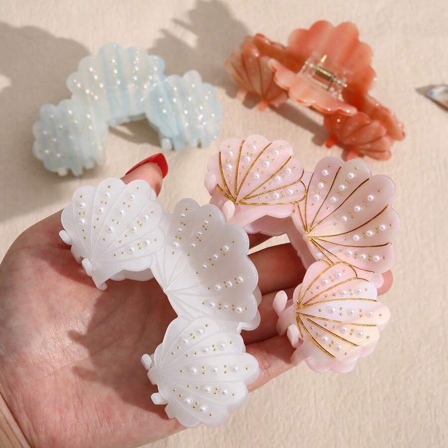 1 Piece Personalised Acetate Rhinestons Shell Holiday Hair Claw Clip Hair Accessories Fashion Hair Clips Fall Winter For Vacation Outfits Woman