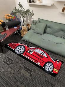 1pc Racing Car Design Area Rug, Plush Soft Feeling Carpet, Suitable For Living Room, Bedroom, Kitchen, Holiday Decor Rug, Bedside Mat, All-Season Attractiveness, Ideal For Indoor Use (Handcrafted Asymmetrical Shape May Have 1-5cm Deviation, Recommend Buying Slightly Larger) - Red - View 2