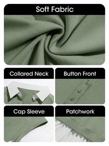 Womens Summer Sweatshirt Dresses Short Sleeve V Neck Casual Oversized Patchwork Mini Dress - màu xanh lá - Xem 6