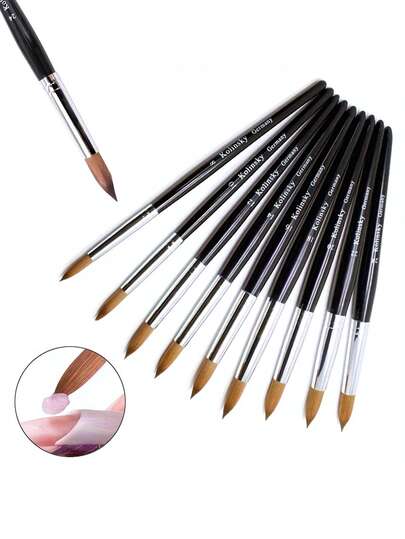 2-24号科林斯基黑色亚克力美甲刷，优质美甲仿貂毛刷，木柄凝胶延长美甲刷，绘图工具