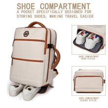 女士旅行背包，大学休闲日用包，带鞋隔层的徒步旅行背包，可容纳 15.6 英寸笔记本电脑，大学，旅行，航空公司认可的随身背包 - 白色 - 查看 7