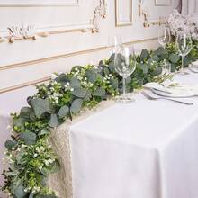 1/2 Pack 5.9FT Fake Eucalyptus Garland With White Flowers – Wedding Arch Backdrop Decor, Silver Dollar Leaf Vine For Party, Table, Mantle, Festival - 彩色 - 查看 2