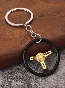 1 pièce Porte-clés en alliage de zinc en forme de volant de couleur contrastée, convient pour les accessoires de voiture toutes saisons, les pendentifs de sac, les sacs à dos pour l'école