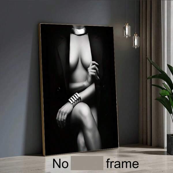 1pc No Framed Wall Art Modern Abstract Black And White Canvas Art, Sexy Woman Print, Wall Decor For Living Room And Bedroom, Artistic Poster, No Power Needed, White