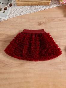 2 件套年轻女孩纯色圆领荷叶边短袖 T 恤和 TUTU 裙