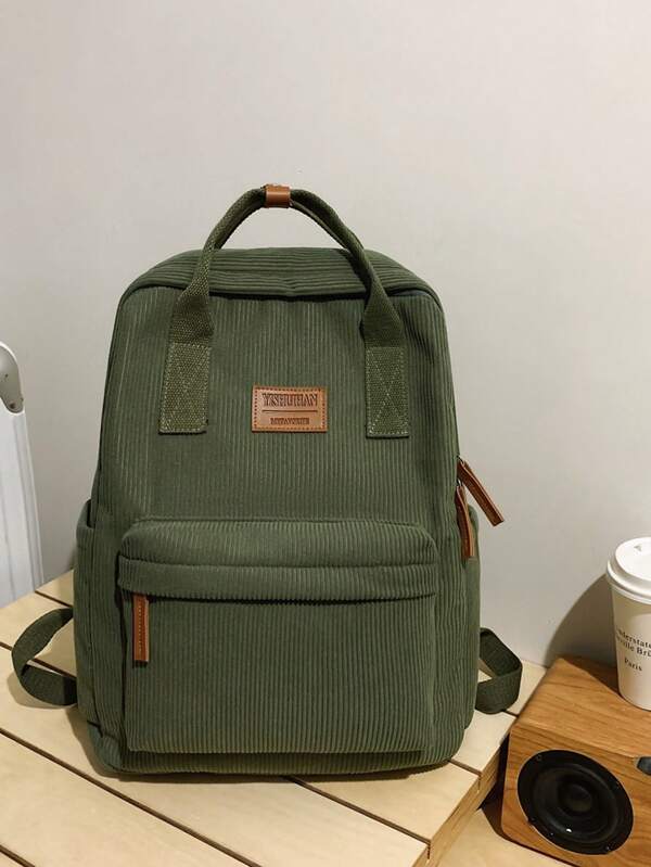 Small Size Teenagers' Backpack, Corduroy Fabric, Lightweight, Casual For High School & College Girls And Boys, Fits 14" Laptop, Travel Bag