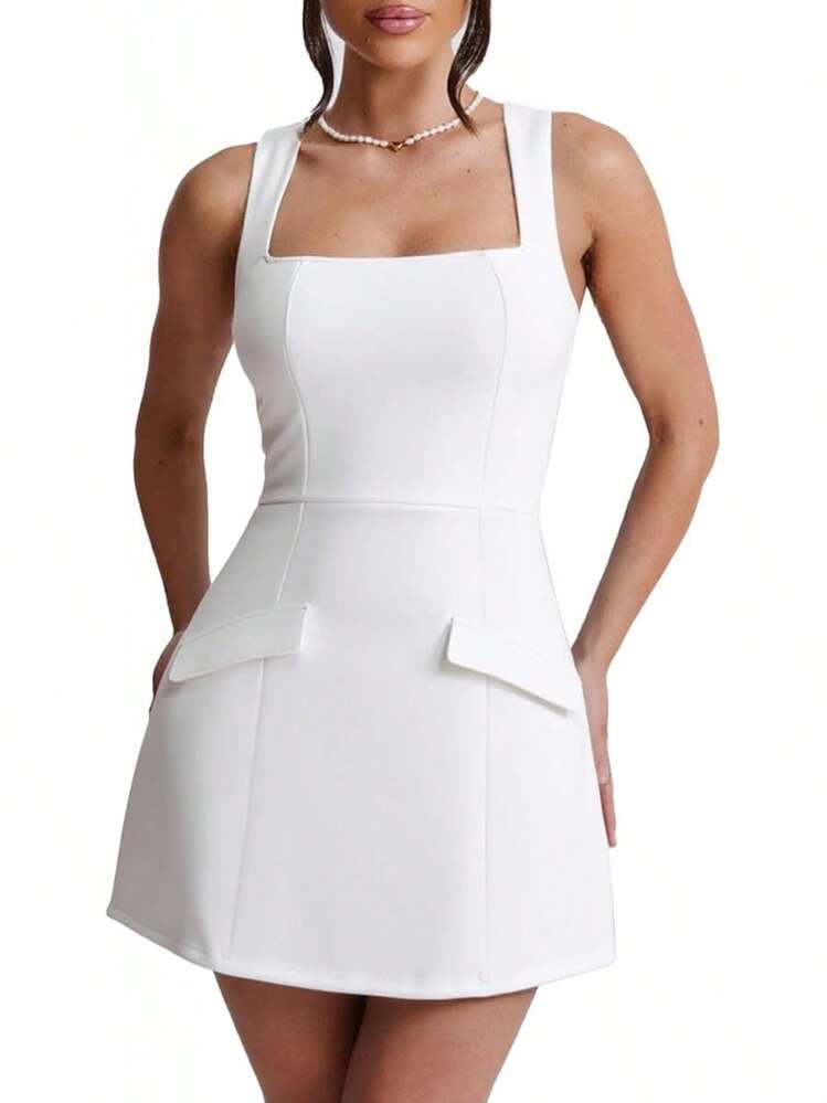shein white corset dress SHEIN MOD Solid Ruched Cami White Corset Structure Summer Dress,White  Graduation Dress