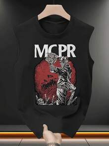 1pcs Skull Printed Men's Tank Tops Gothic Men's Casual Tank Tops 100% Pure Cotton Ideal Choice For Summer & Everyday Wear - Black - View 1