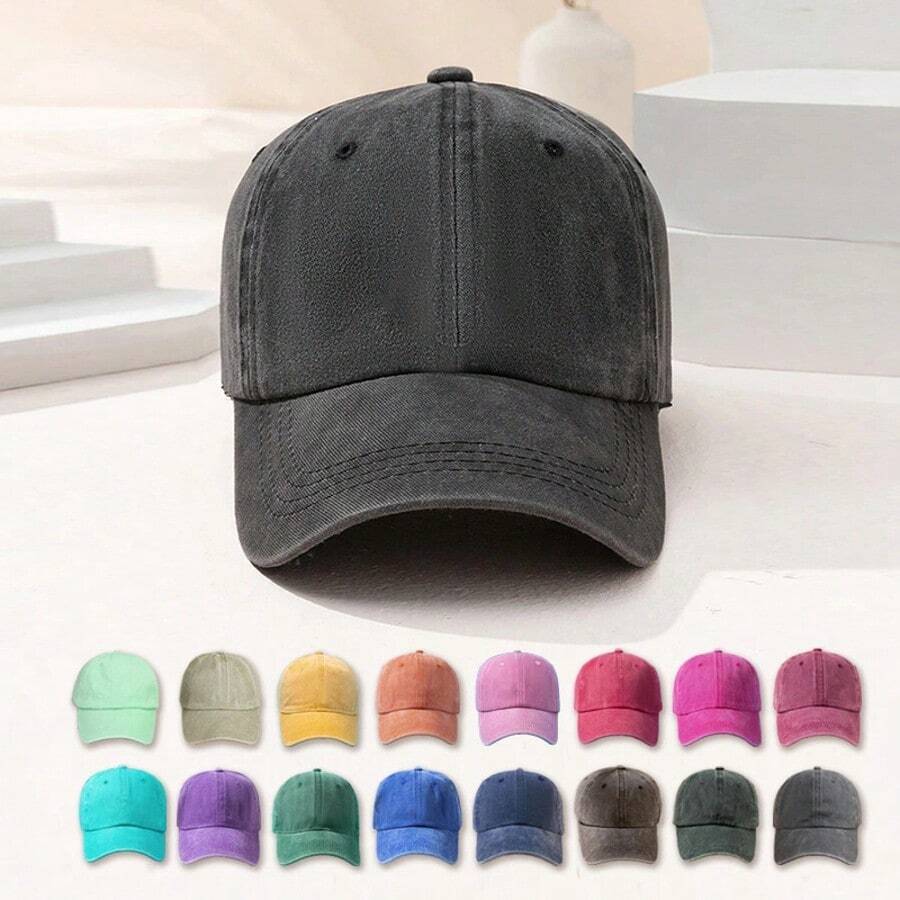 FASHION Solid Color Washed Multi-Color Thickened Distressed Vintage Baseball Cap 1pc - A - View 1