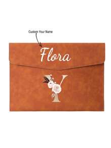 1pc Customized Name & Initial PU Leather Document Bag - Waterproof Magnetic A4 File Folder, Large Capacity Office & School File Organizer, Personalized Birthday Or Christmas Gift, Office Storage