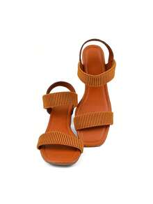 Women's Casual Sandals Thick Heel 5CM Elastic Straps Easy Fit Female Fashion - 駝色 - 查看 4