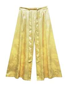Pantalones anchos de estilo tradicional chino vintage para hombre, pantalones casuales con estampado de dragón en satén jacquard suave, con un ajuste relajado, transpirables y suaves, apropiados para primavera y otoño - Dorado - Ver 4