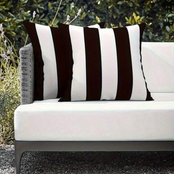 1PC Modern Black And White Striped 100% Polyester Pillowcase, Machine Washable, Zipper Design, Easy To Clean, Summer Outdoor Patio Mat Suitable For Home And Garden Furniture, Woven Without Inserts,Tent Accessories