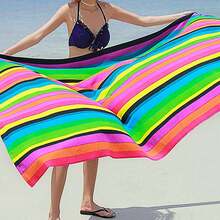 Striped Extra Large Microfibre Lightweight Beach Towel Quick Dry Travel Towel - Multicolor - View 5