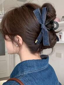 Denim Bow Ribbon Hair Clip - Stylish Black Fabric Accessory, Versatile For Parties & Birthdays, Ideal Mother'S Day Gift Hair Claws Claw Clips Hair Clips Hair Jaw Clip Hair Clamps Hair Clutch Hair Catcher Clip Fashion Hair Accessories