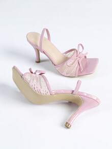 女士粉色方头细高跟凉鞋，时尚百搭性感派对正装鞋 - 粉色 - 查看 6