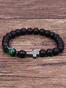 Men's Hematite Cross Bracelet: Matte Black Onyx And Tiger's Eye Powerful Protection Bracelet, Confidence, Courage Jewelry Unisex Gifts For Husband, Boyfriend, Dad