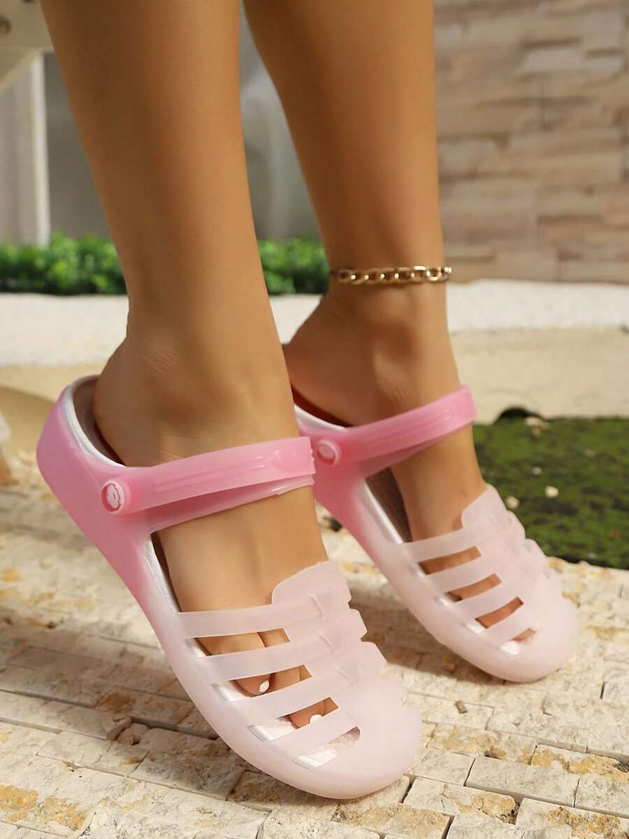 PVC Gelee Sandalen für Mädchen, frisch und einfach transparente Kristall Weichboden Slip-On Pantoffeln, römischer Stil Studentenschuhe