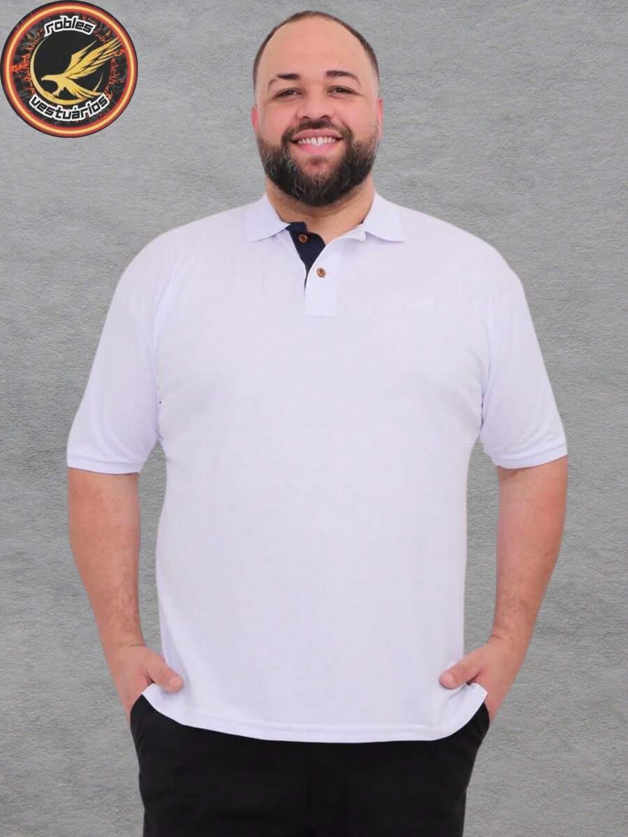 Men's Piquet Collar Polo Shirt Plus Size G1 G2 G3 Polo Classica Elegante - 白色 - 查看 1