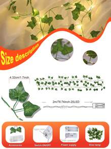 1 pieza Planta artificial de enredadera, de hiedra, con luces de hadas de alambre de cobre de 2M/78,47", para decoración de habitaciones, cortinas, paredes, dormitorios, bodas, fiestas de cumpleaños, regalos, decoración de graduación, vuelta al cole, festival Obon de Japón, Halloween.