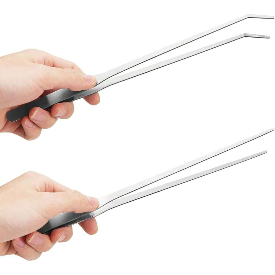 2PCS Long Aquarium Tweezers - 10.6 Straight And Curved Tweezers, Stainless Steel Reptile Feeding Tongs, Terrarium Aquascape Tools Feeder Lizards, Bearded Snake Accessories - 1 - View 1